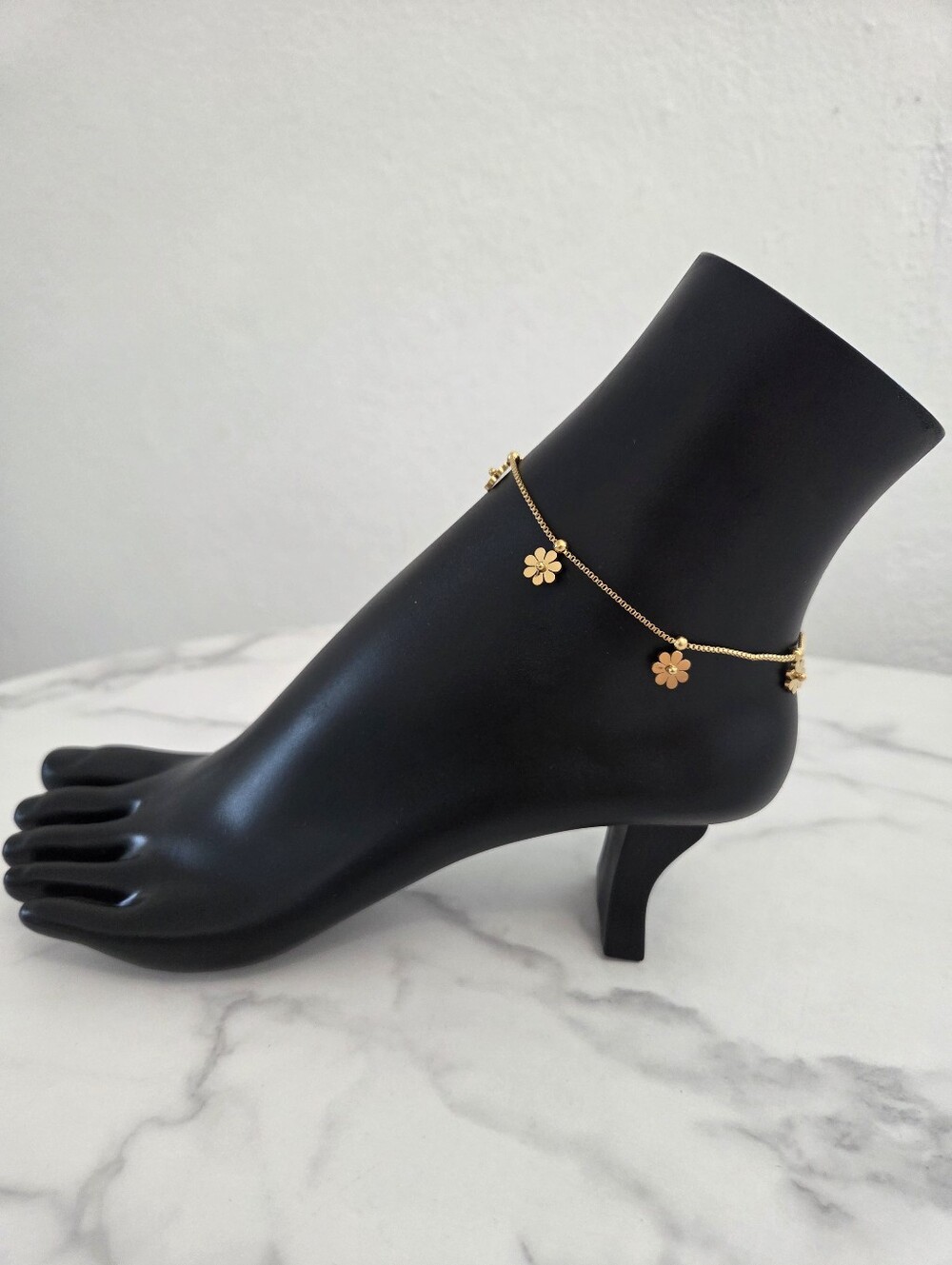 Gold Floral Daisy Charm Anklet Stainless Steel Foot Jewelry New - Picture 3 of 11